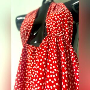 Red Halter sun dress, floral print, 100% cotton, free size M-L